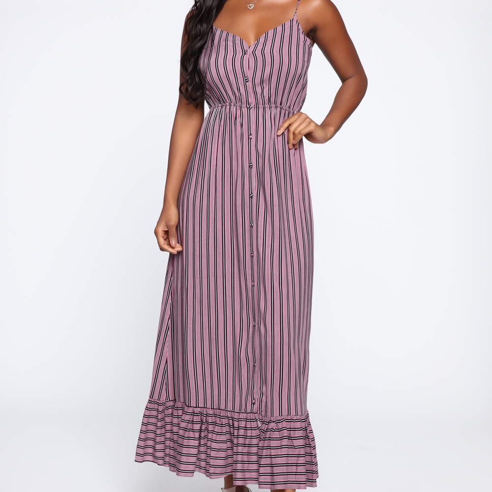 Active USA Pink/Black Stripe Maxi Dress Size Large
